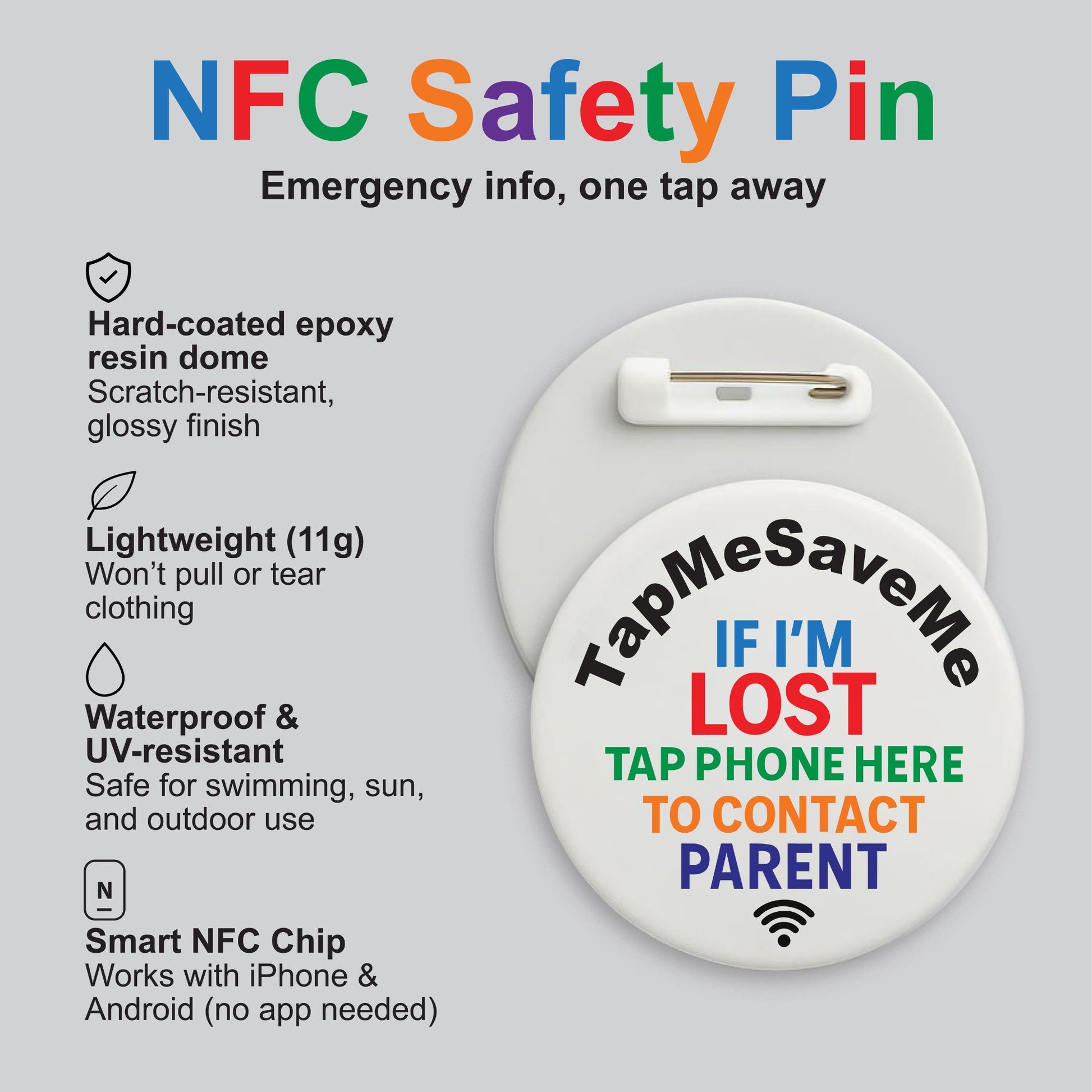 TapMeSaveMe NFC Emergency Child Safety Pin